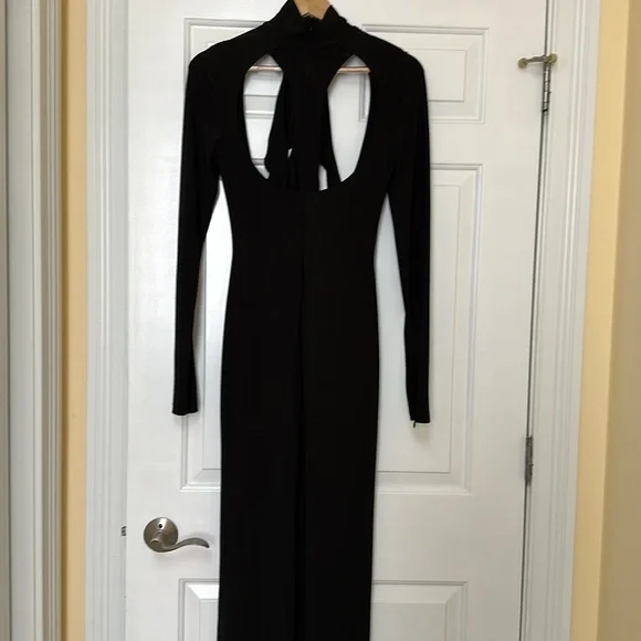 LaQuan Smith Long Sleeve Gown with Chest Cut Out